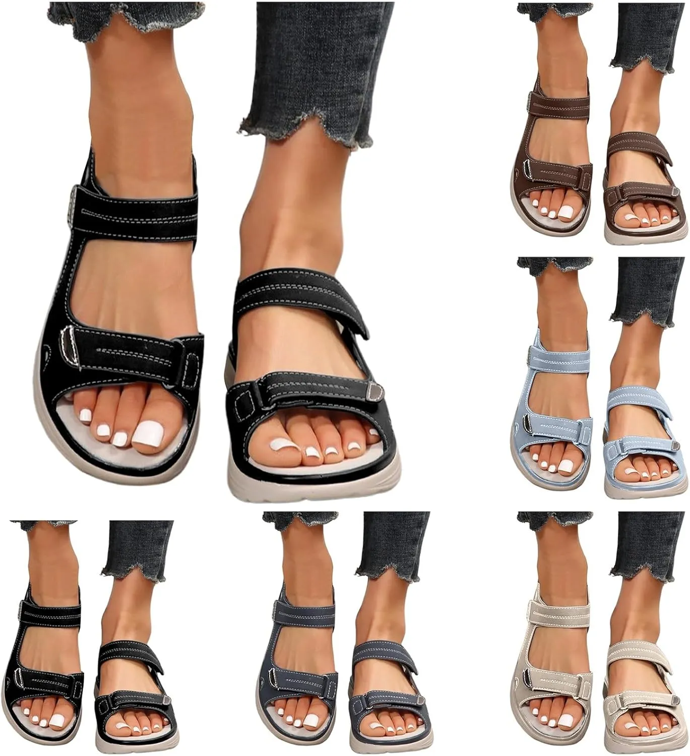 Walking Sandals for Women Arch Support Dressy Comfortable Orthopedic Sandals Soft Cushion Foam Sport Sandal Wide Width Dress Shoes Recovery Athletic Travel Summer Shoes