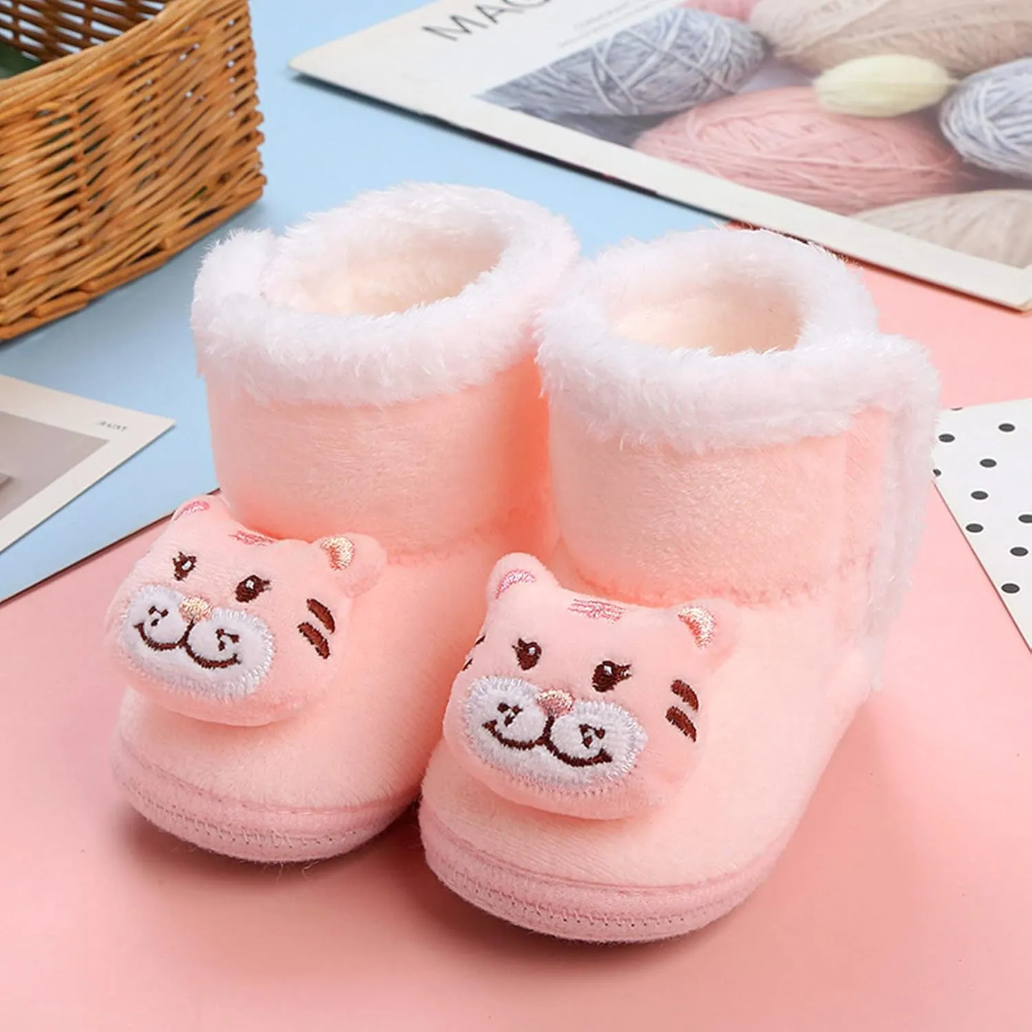 Warm Faux Fur Lined Soft Boots Baby Winter Ankle Non-Slip Rubber Texture Sole Toddler Winter Snow Kids Shoes