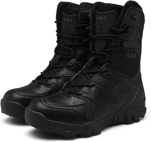 Waterproof Hiking Work Boots, Men High Top Breathable Military Tactical Work Boots with Side Zipper, Lace Up Durable Army Patrol Boots Lightweight, for Hiking Motorcycle Climbing