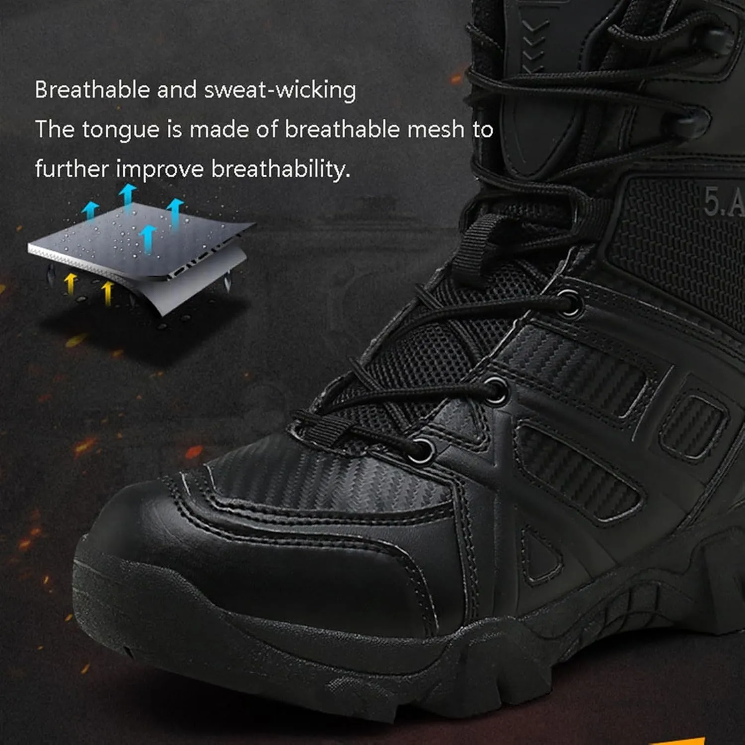 Waterproof Hiking Work Boots, Men High Top Breathable Military Tactical Work Boots with Side Zipper, Lace Up Durable Army Patrol Boots Lightweight, for Hiking Motorcycle Climbing