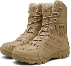 Waterproof Hiking Work Boots, Men High Top Breathable Military Tactical Work Boots with Side Zipper, Lace Up Durable Army Patrol Boots Lightweight, for Hiking Motorcycle Climbing