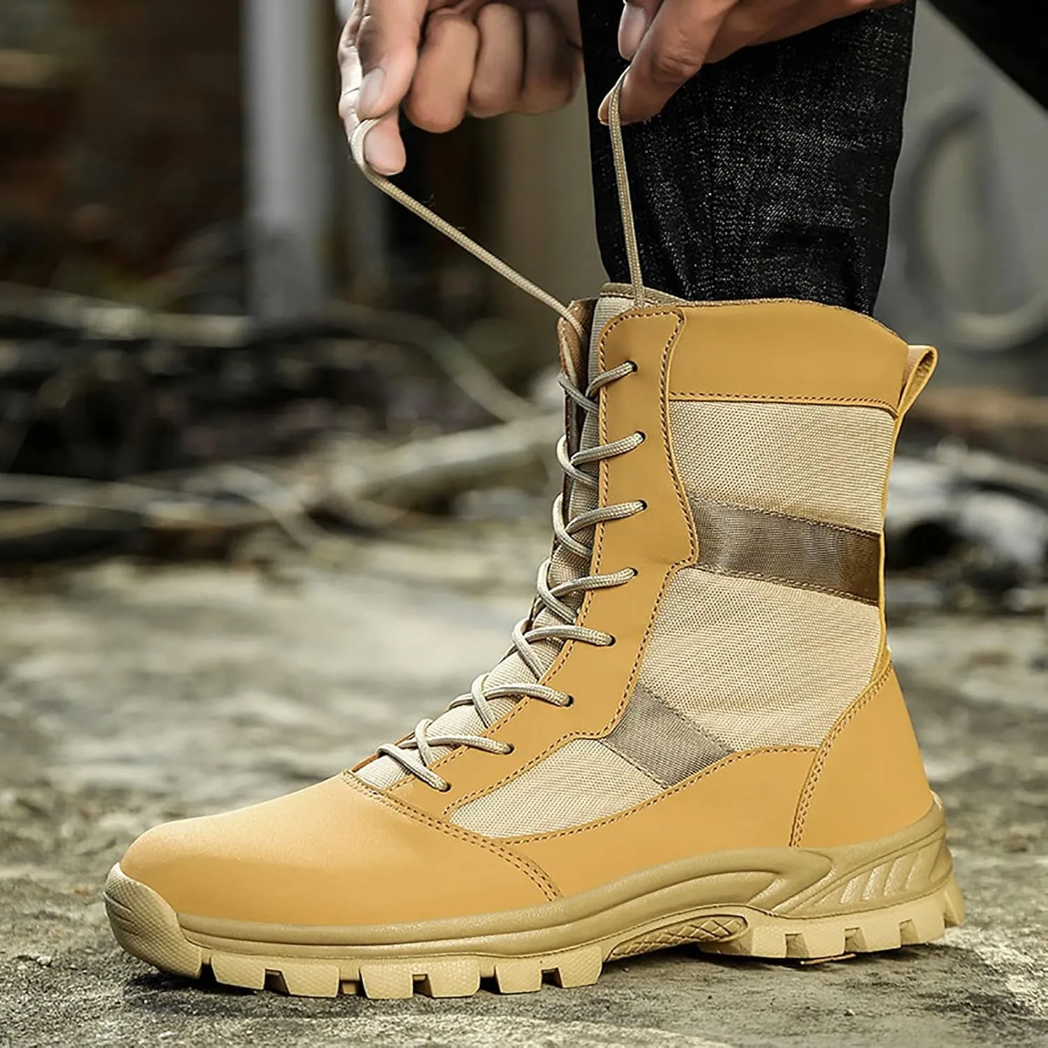 Waterproof Military and Tactical Boots for men, Non-Slip Comfortable Shock Mountaineering Boots, Outdoor Lace-Up Sports Lightweight Durable Breathable Hiking Shoes