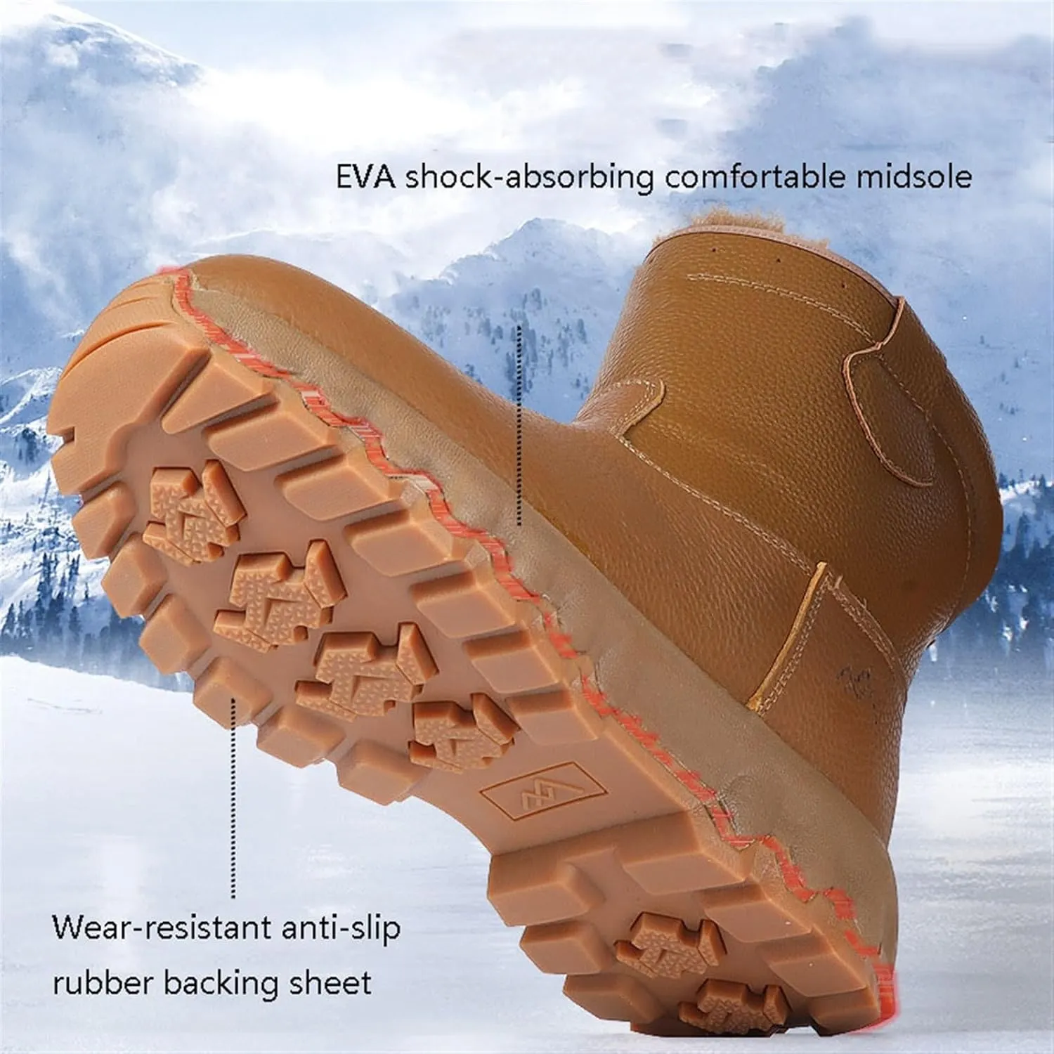 Waterproof Snow Boots for Men, Mens Winter Outdoor Fluffing Warm Fur Lined Zipper Mid Calf Snow Boots, Non Slip Hiking Rubber Lightweight Outdoor Shoes, for Cold Weather Athletic