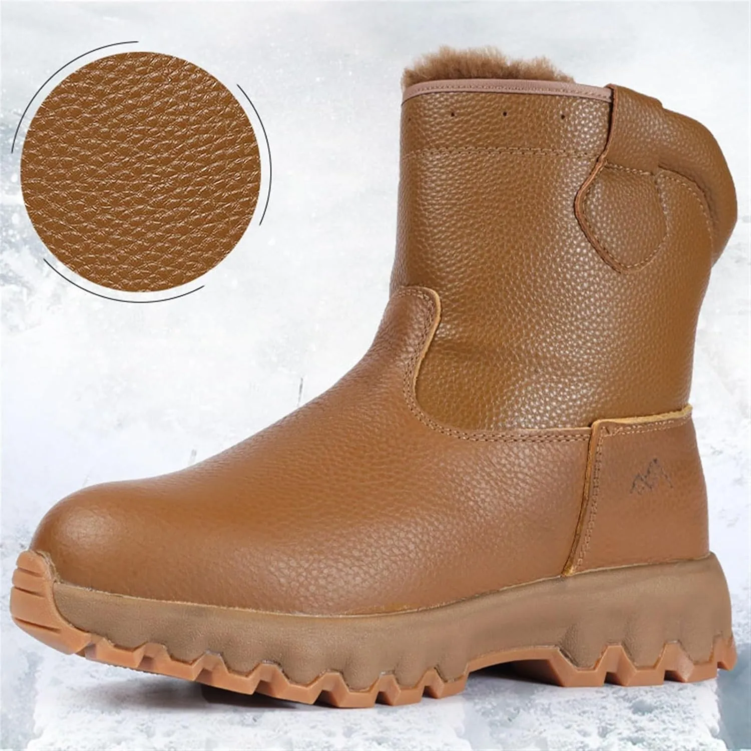 Waterproof Snow Boots for Men, Mens Winter Outdoor Fluffing Warm Fur Lined Zipper Mid Calf Snow Boots, Non Slip Hiking Rubber Lightweight Outdoor Shoes, for Cold Weather Athletic