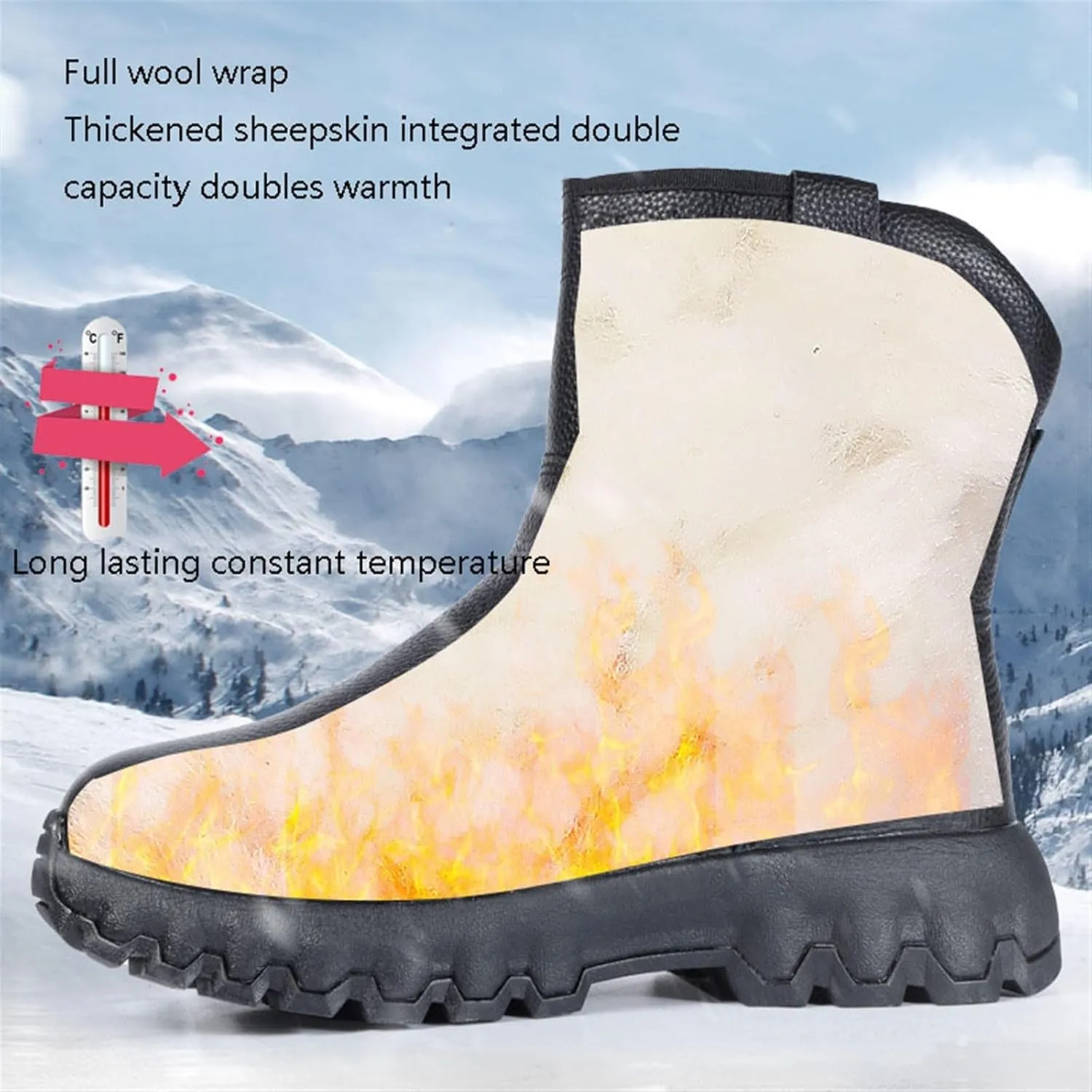 Waterproof Snow Boots for Men, Mens Winter Outdoor Fluffing Warm Fur Lined Zipper Mid Calf Snow Boots, Non Slip Hiking Rubber Lightweight Outdoor Shoes, for Cold Weather Athletic