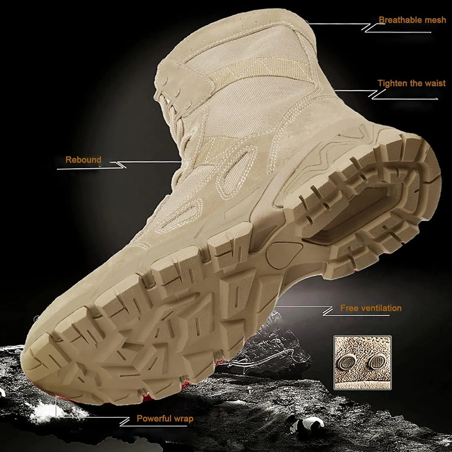 Waterproof Suede Leather Military and Tactical Boots, Outdoor Lace-up Sports Non-slip Absorption Boots, Durable Lightweight Cushioning Breathable Hiking Shoes