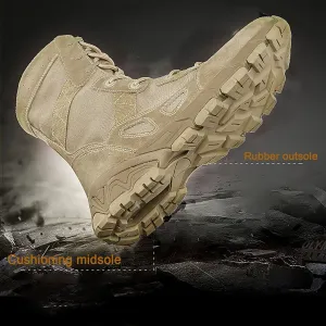 Waterproof Suede Leather Military and Tactical Boots, Outdoor Lace-up Sports Non-slip Absorption Boots, Durable Lightweight Cushioning Breathable Hiking Shoes
