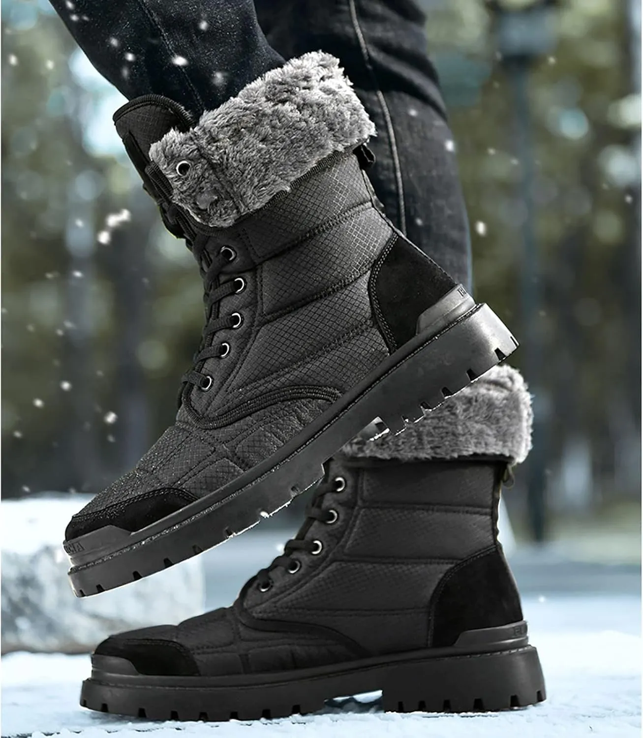 Waterproof Warm Snow Boots, Winter Snow Boots Fur Lining Anti Slip Outdoor Men's Warm Walking Boots, for Work Trekking Lightweight Comfort Hiking Shoes