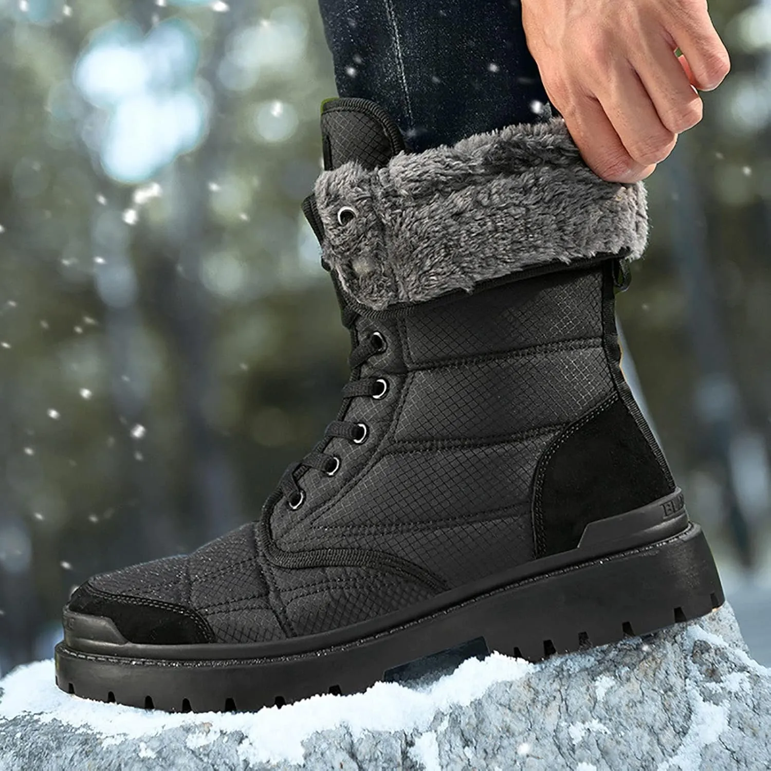 Waterproof Warm Snow Boots, Winter Snow Boots Fur Lining Anti Slip Outdoor Men's Warm Walking Boots, for Work Trekking Lightweight Comfort Hiking Shoes