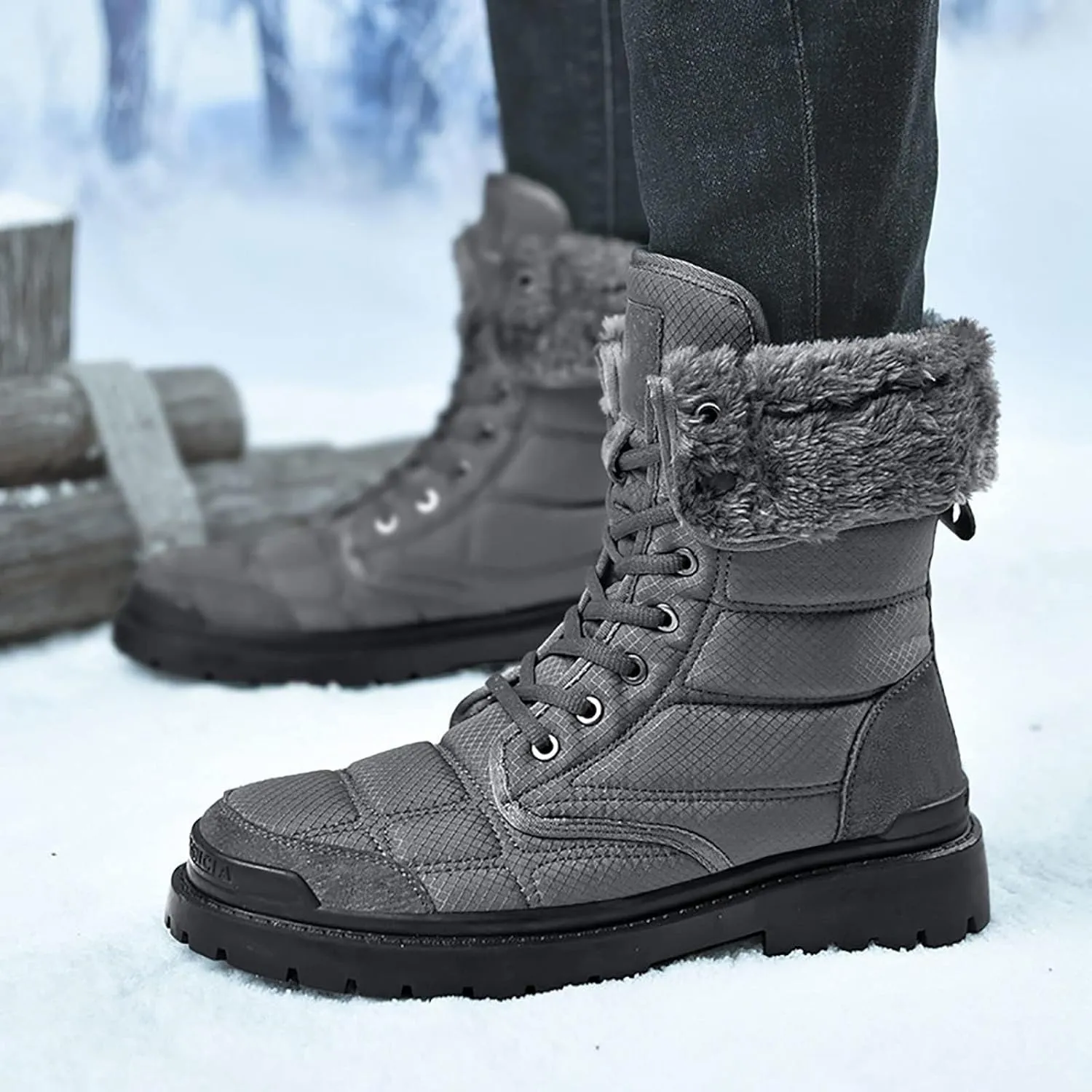 Waterproof Warm Snow Boots, Winter Snow Boots Fur Lining Anti Slip Outdoor Men's Warm Walking Boots, for Work Trekking Lightweight Comfort Hiking Shoes
