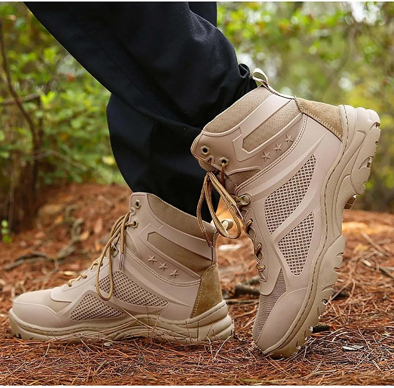 Wcxixo Lightweight Military and Tactical Boots for Men, Waterproof Non-Slip Outdoor Mountaineering Boots, Lace-up Sports Durable Breathable Hiking Shoes