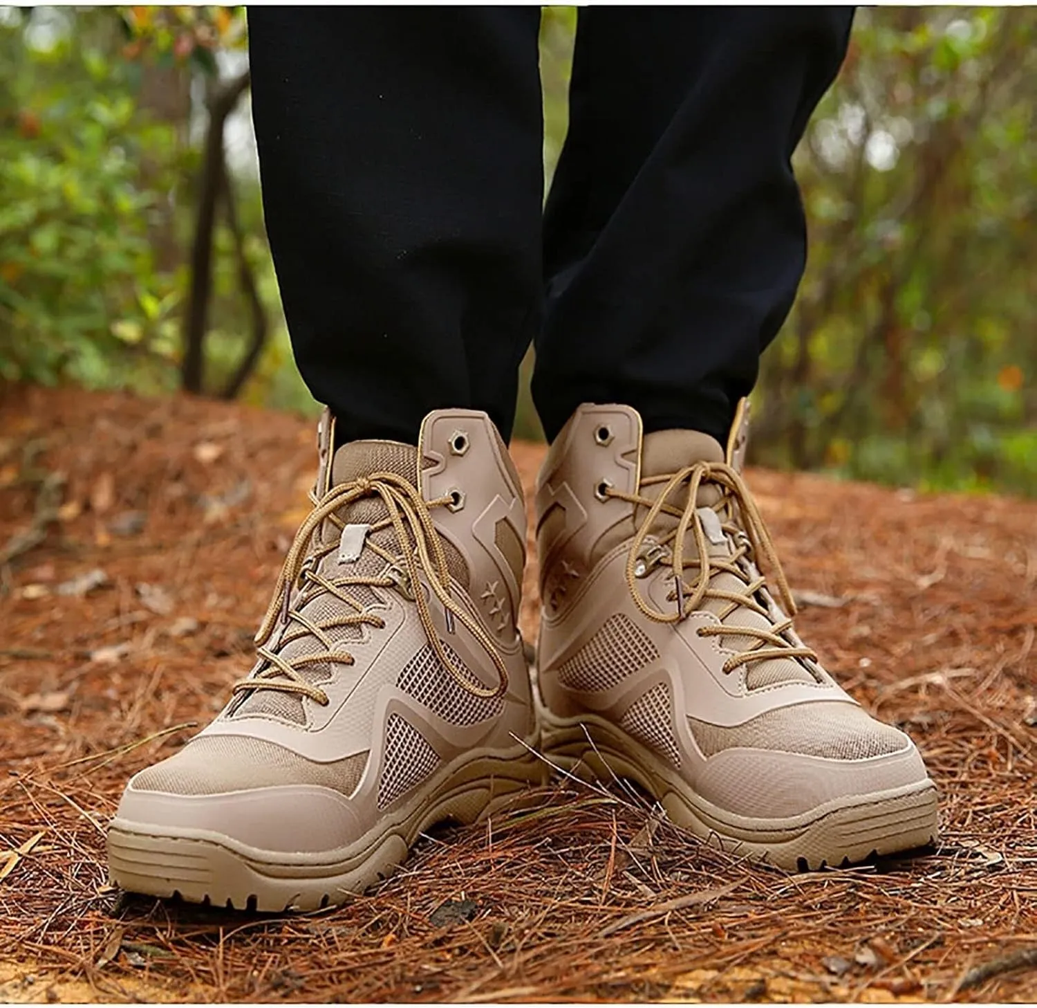 Wcxixo Lightweight Military and Tactical Boots for Men, Waterproof Non-Slip Outdoor Mountaineering Boots, Lace-up Sports Durable Breathable Hiking Shoes