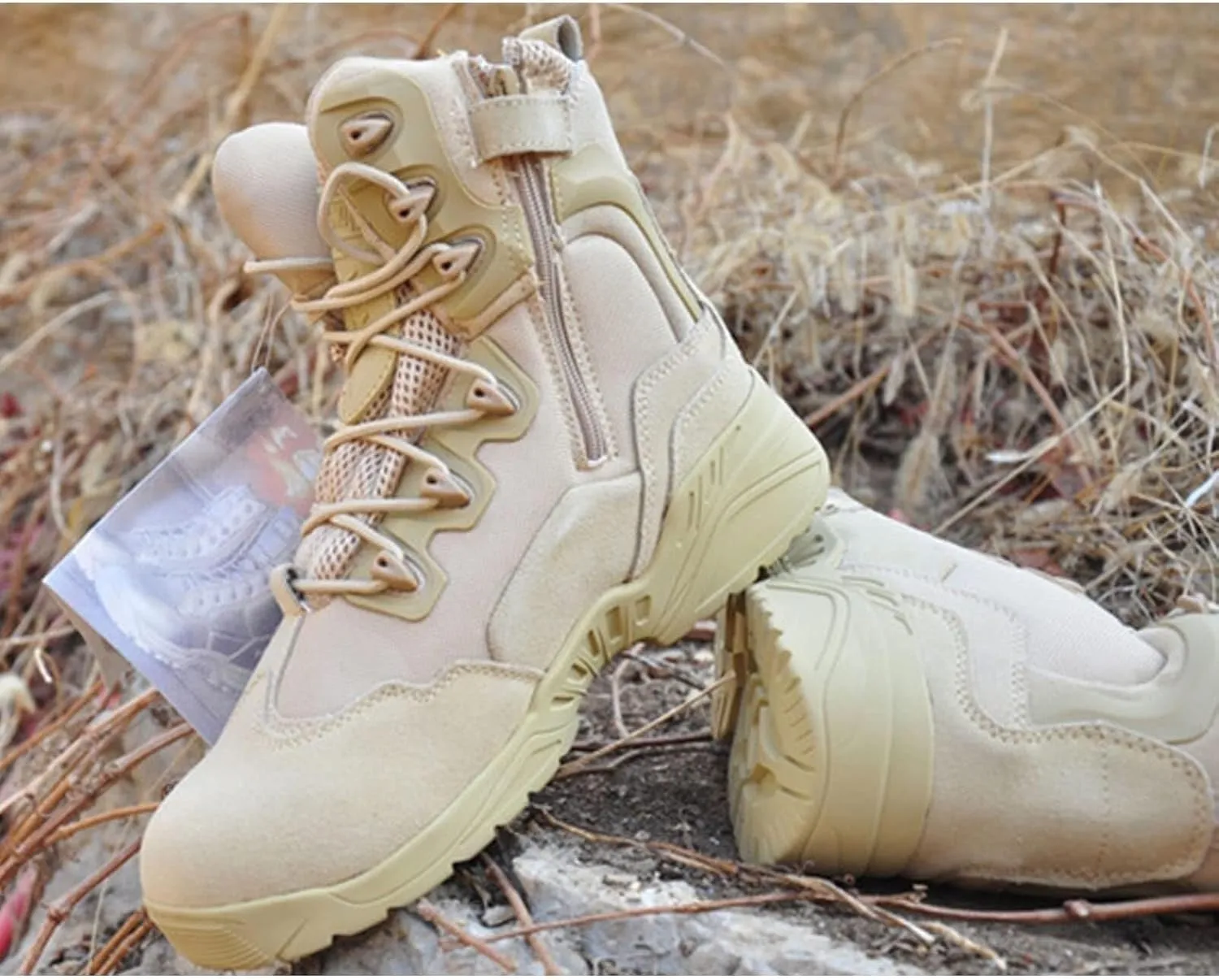 Wcxixo Men's Ultralight Tactical Military Boots, Spring Autumn Outdoor Breathable with Zipper Hiking Shoes, for Lace-up Comfortable Durable Desert Combat Shoes