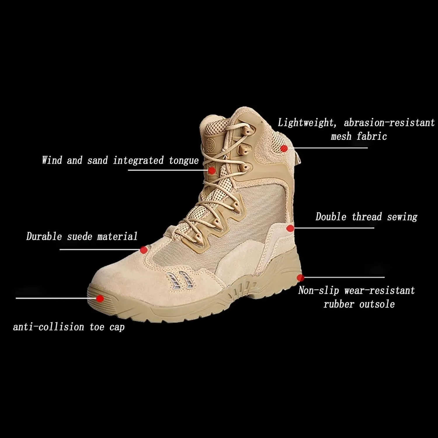 Wcxixo Men's Ultralight Tactical Military Boots, Spring Autumn Outdoor Breathable with Zipper Hiking Shoes, for Lace-up Comfortable Durable Desert Combat Shoes