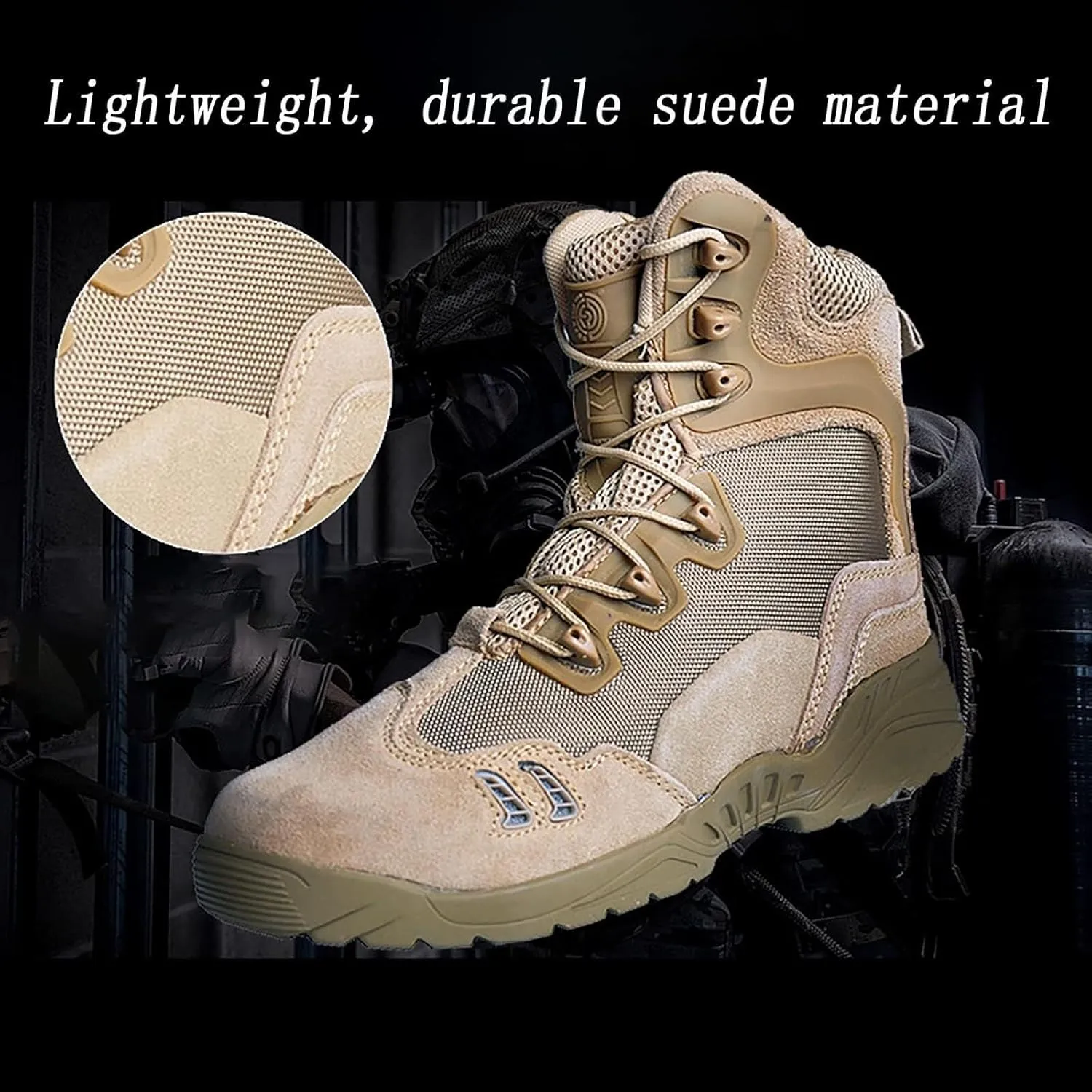 Wcxixo Men's Ultralight Tactical Military Boots, Spring Autumn Outdoor Breathable with Zipper Hiking Shoes, for Lace-up Comfortable Durable Desert Combat Shoes