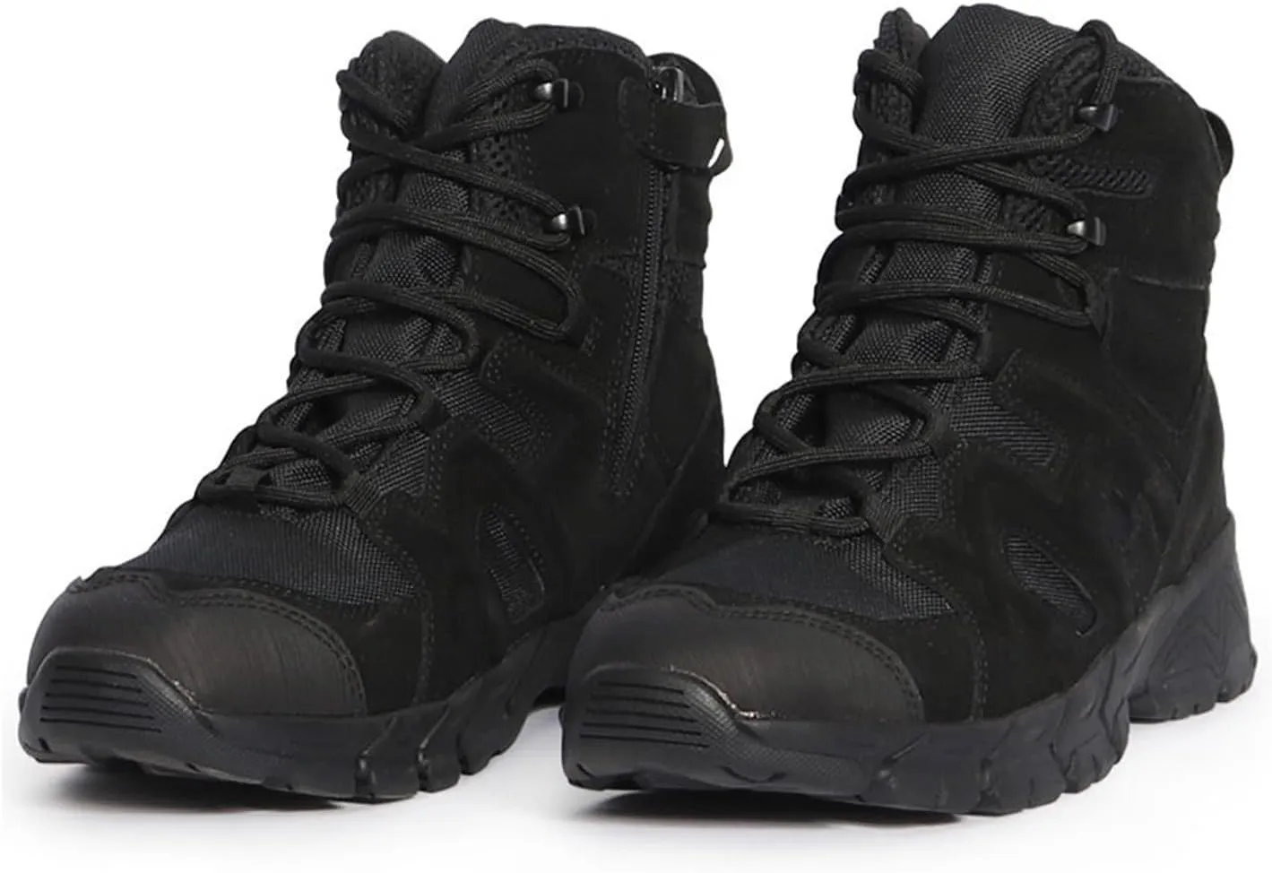 Wcxixo Men's Waterproof Tactical Boots, Mens Mid Top Side Zipper Lace Up Anti Collision Tactical Boots, Tactical Safety Breathable Desert Boots, for Tactical, Hiking, Motorcycle, Climbing