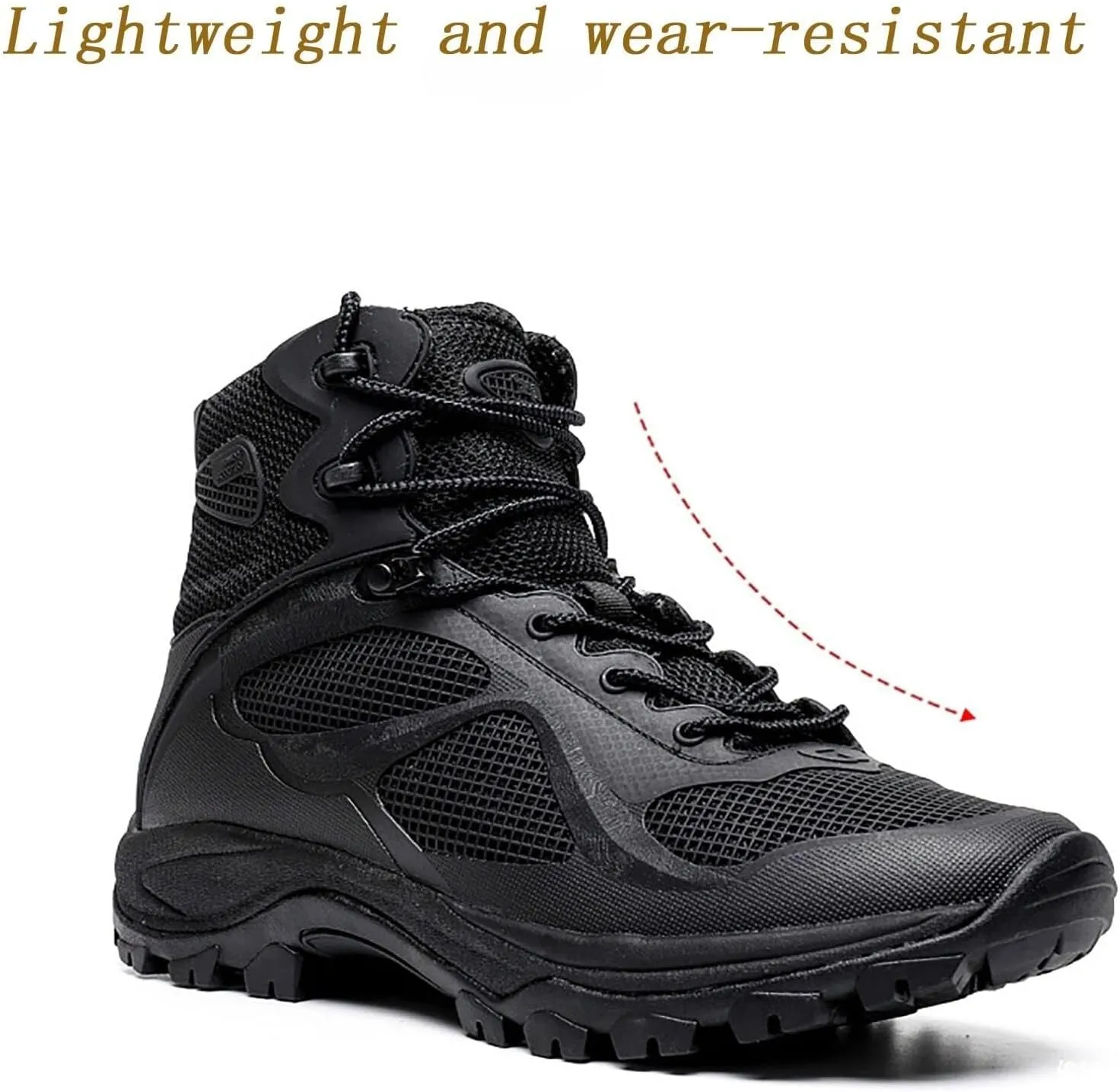 Wcxixo Spring and Autumn Military Hiking Shoes, Non-Slip Wear-Resistant Breathable Mid-top Tactical Boots for Men, for Outdoor Lace-up Sports Military Boots