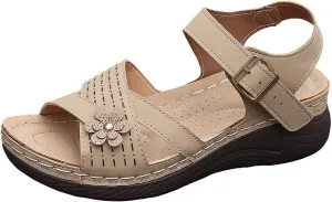 Wedge Sandals for Women Closed Toe Comfortable with Massage Function Outdoor Platform Arch Support Shoes Plantar Fasciitis Orthopedic Dressy Summer Buckle Ankle Strap Espadrilles