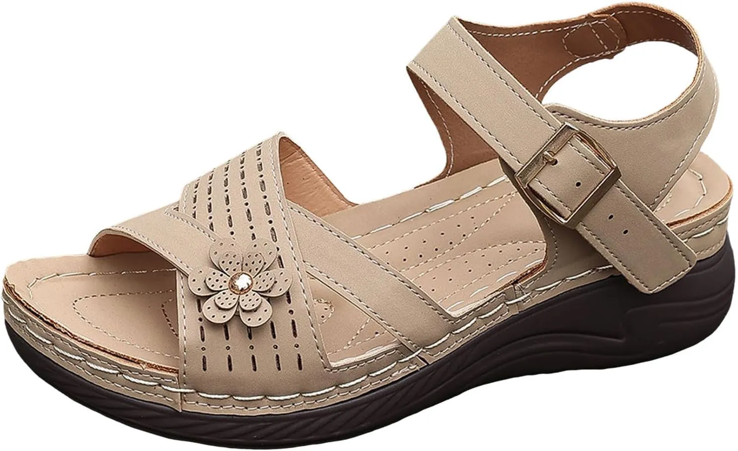 Wedge Sandals for Women Closed Toe Comfortable with Massage Function Outdoor Platform Arch Support Shoes Plantar Fasciitis Orthopedic Dressy Summer Buckle Ankle Strap Espadrilles