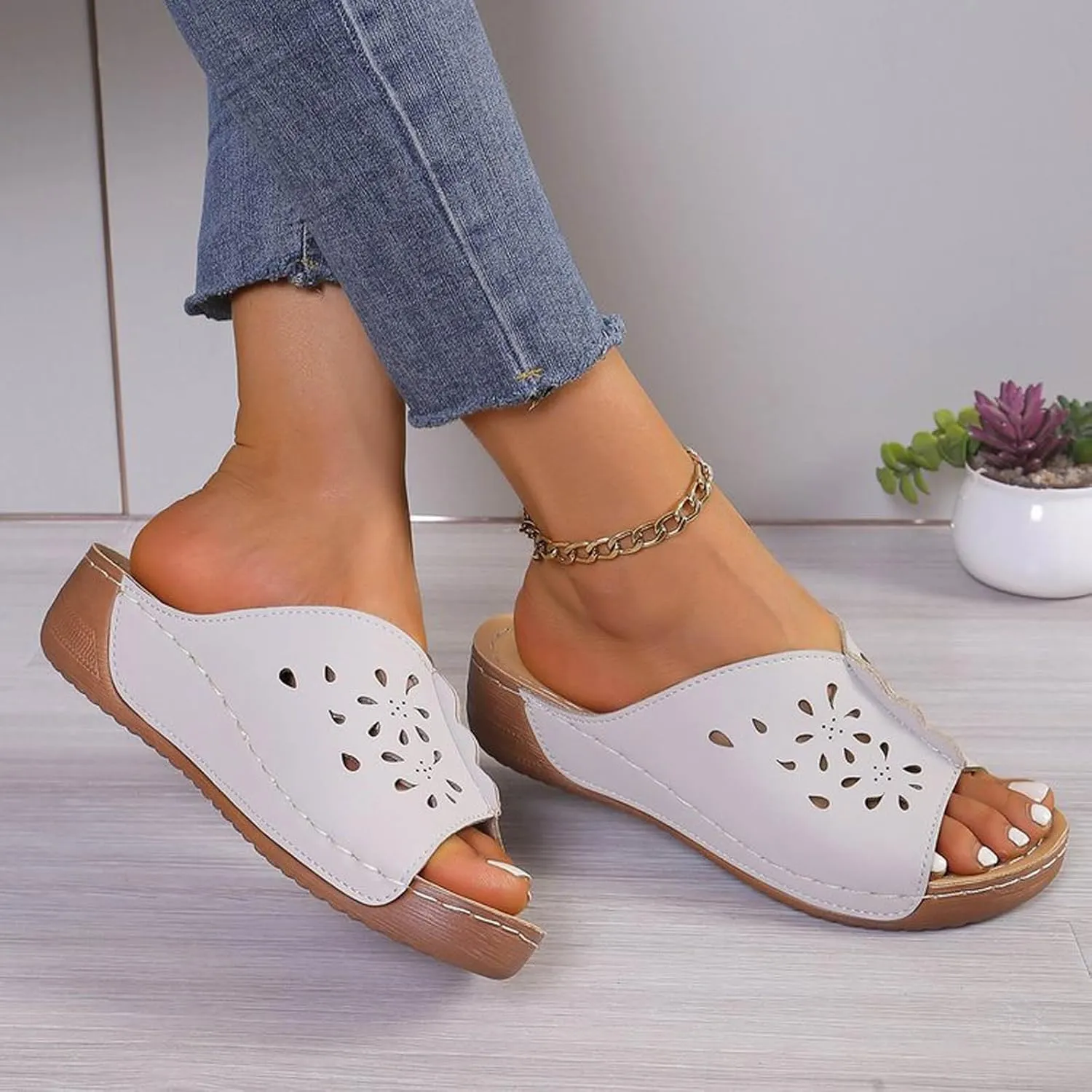 Wedge Sandals for Women Comfortable Hollow Out Open Toe Wedge Slippers Orthopedic Sandals Summer Arch Support Shoes