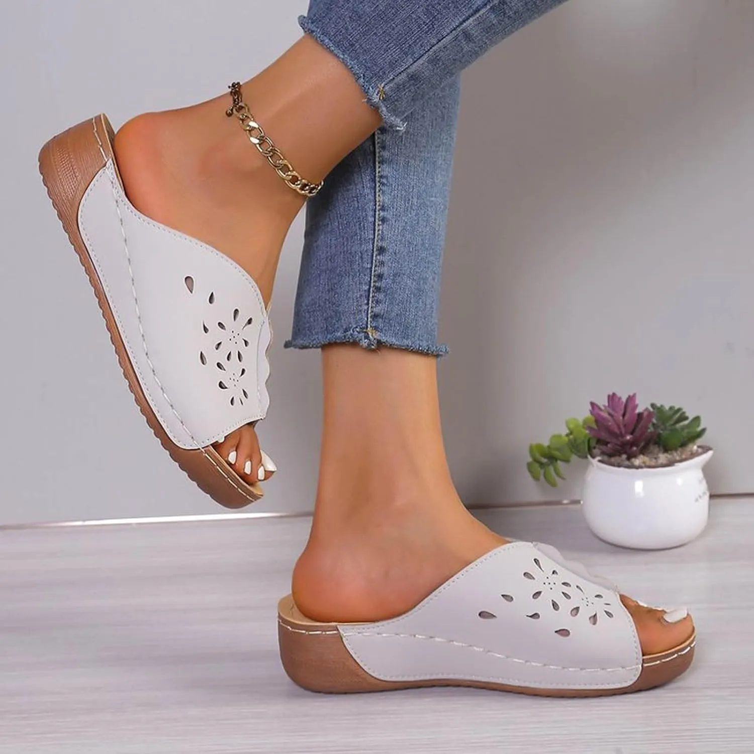 Wedge Sandals for Women Comfortable Hollow Out Open Toe Wedge Slippers Orthopedic Sandals Summer Arch Support Shoes