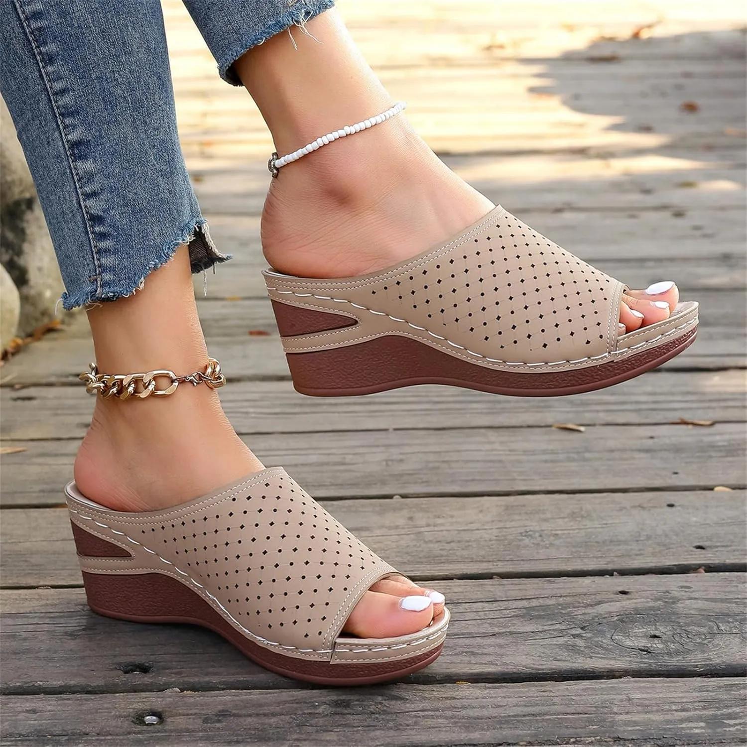 Wedge Sandals for Women Comfortable Non-Slip Open Toe Orthopedic Sandals Wide Width Slippers Walking Shoes