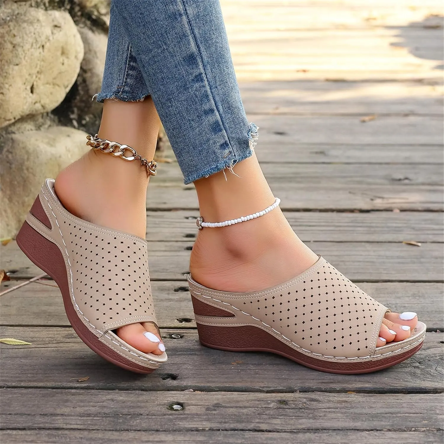 Wedge Sandals for Women Comfortable Non-Slip Open Toe Orthopedic Sandals Wide Width Slippers Walking Shoes