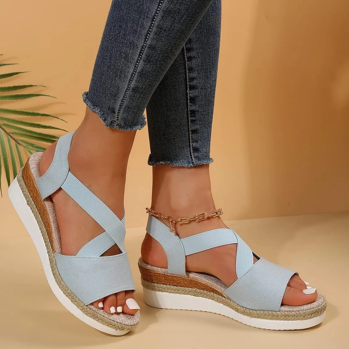 Wedge Sandals for Women Low Wedge Heel Sandal Open Toe Espadrilles Platform Wedges Ankle Strap Sandals for Office Work, Vacation, Casual Walking Shoes Lightweight, Breathable, Comfortable