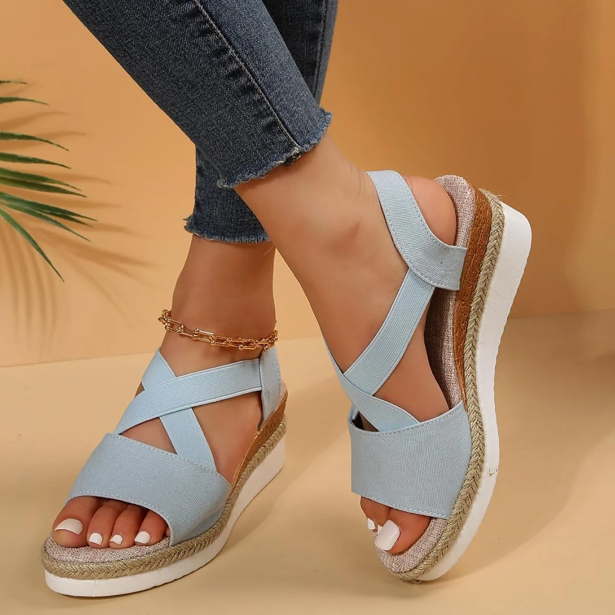 Wedge Sandals for Women Low Wedge Heel Sandal Open Toe Espadrilles Platform Wedges Ankle Strap Sandals for Office Work, Vacation, Casual Walking Shoes Lightweight, Breathable, Comfortable