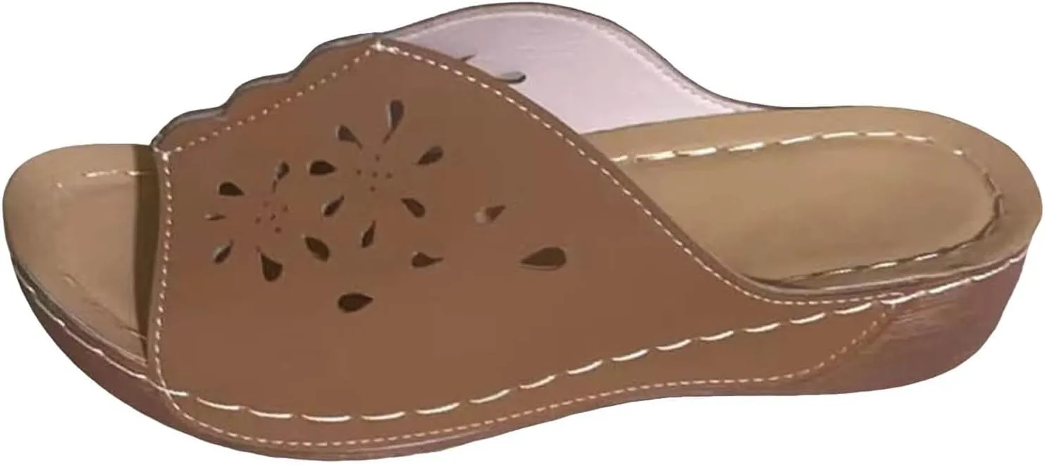 Wedge Sandals for Women Orthopedic Slip On Slide Slippers Open Toe Soft Cushion Beach Walking Shoes with Arch Support