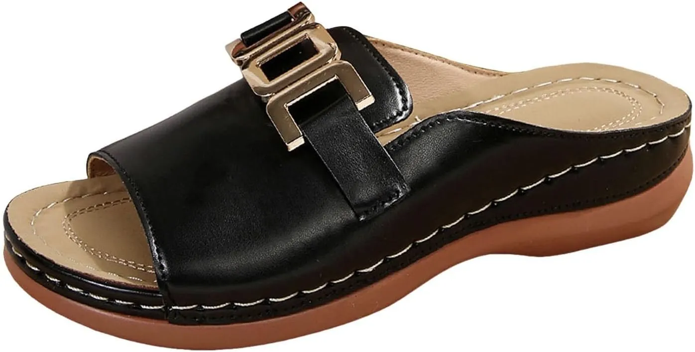 Wedge Sandals for Women Orthotic Comfort Sandals Bohemian Buckle Arch Support Slides Casual Open Toe Slippers