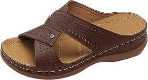 Wedge Sandals for Women Summer, Breathable Hollow Out Flat Sandals, Open Toe Beach Slippers, Wide Width Casual Sandal, Comfortable Slides for Walking, Dressy Lightweight Shoes, Anti-Slip Orthopedic