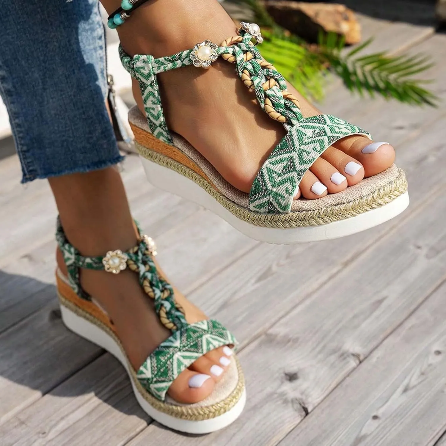 Wedge Sandals for Women Women's Platform Wedge Sandals Casual Walking Arch Support Sandal Slip on Beach Summer