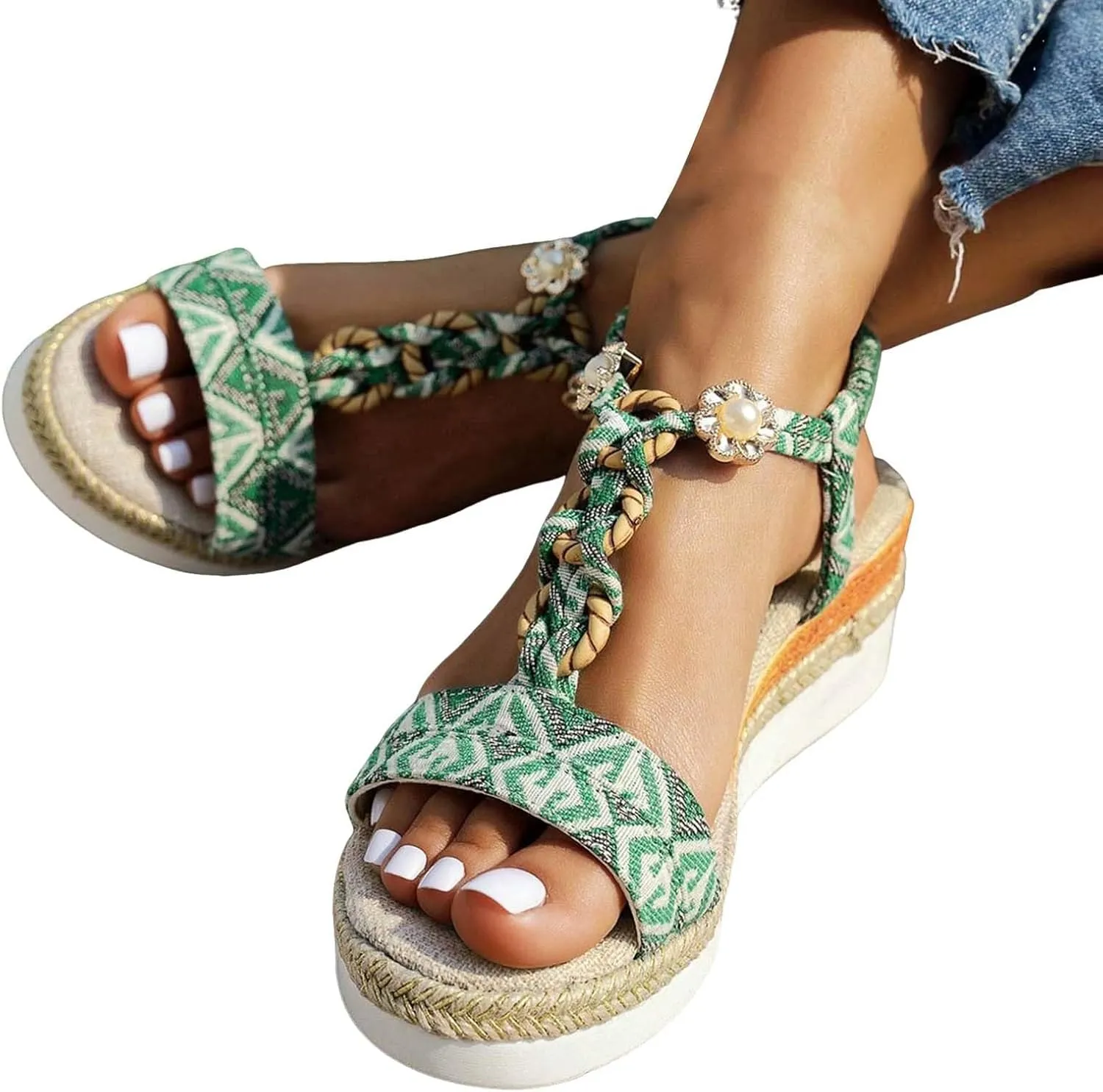 Wedge Sandals for Women Women's Platform Wedge Sandals Casual Walking Arch Support Sandal Slip on Beach Summer