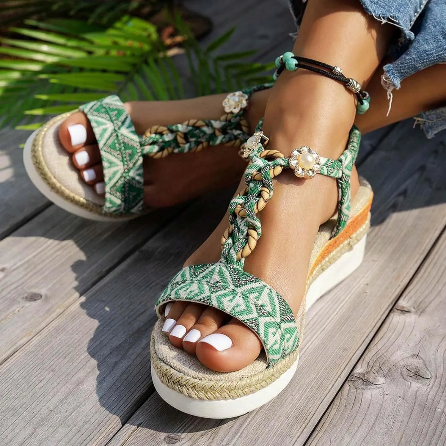 Wedge Sandals for Women Women's Platform Wedge Sandals Casual Walking Arch Support Sandal Slip on Beach Summer