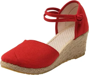 Wedge Sandals Women's Breathable Versatile Fashion Straw Sandals Travel High Heeled Sandals Women Dress Shoes for Woman