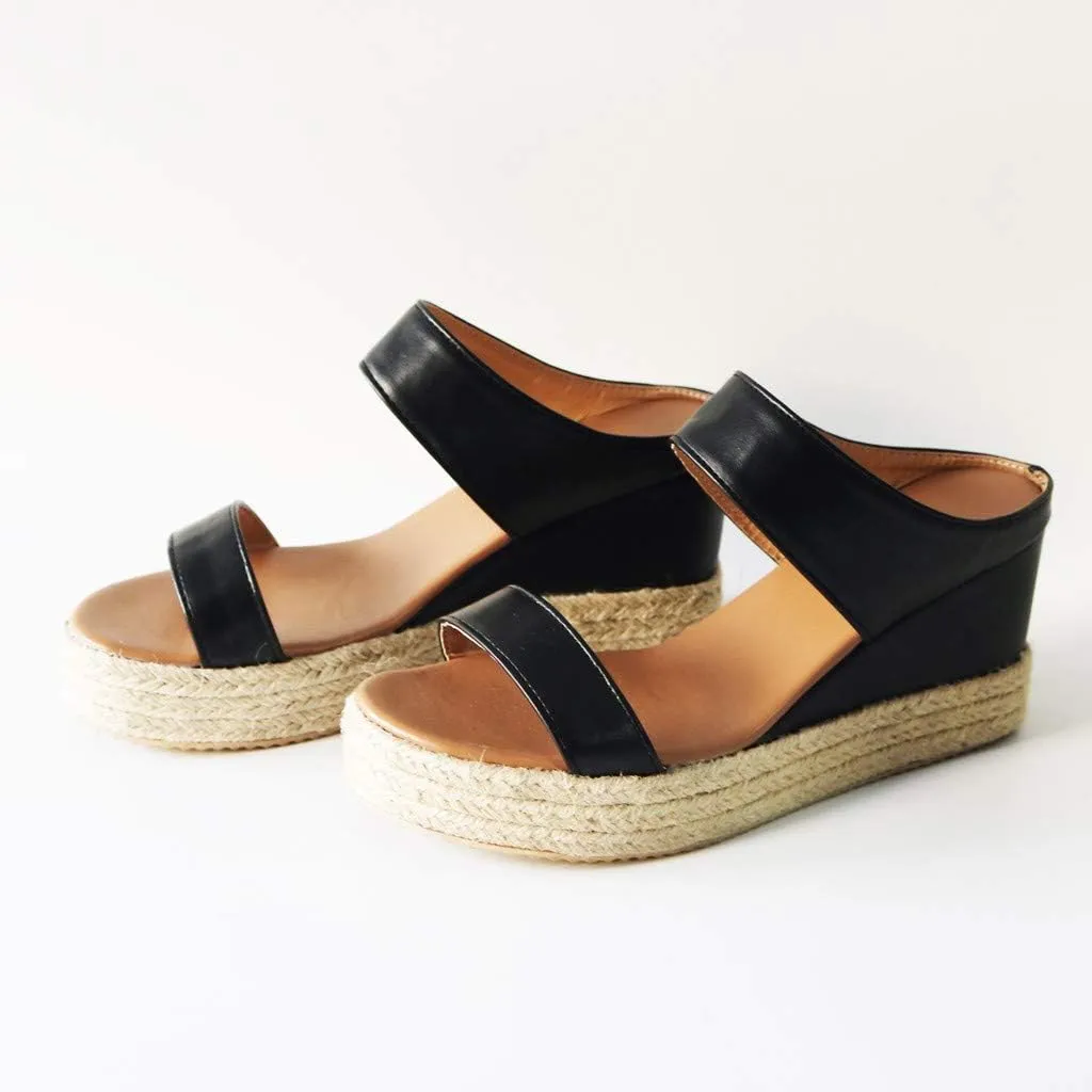 Wedges Toe Slip-On Summer Open Beach Sandals Women Breathable Straw Casual Shoes Wedge Platform Sandals for Women