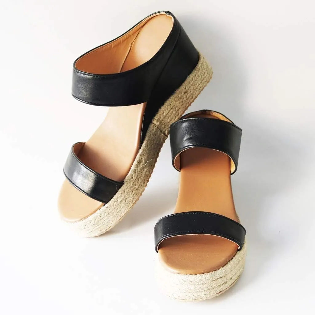 Wedges Toe Slip-On Summer Open Beach Sandals Women Breathable Straw Casual Shoes Wedge Platform Sandals for Women