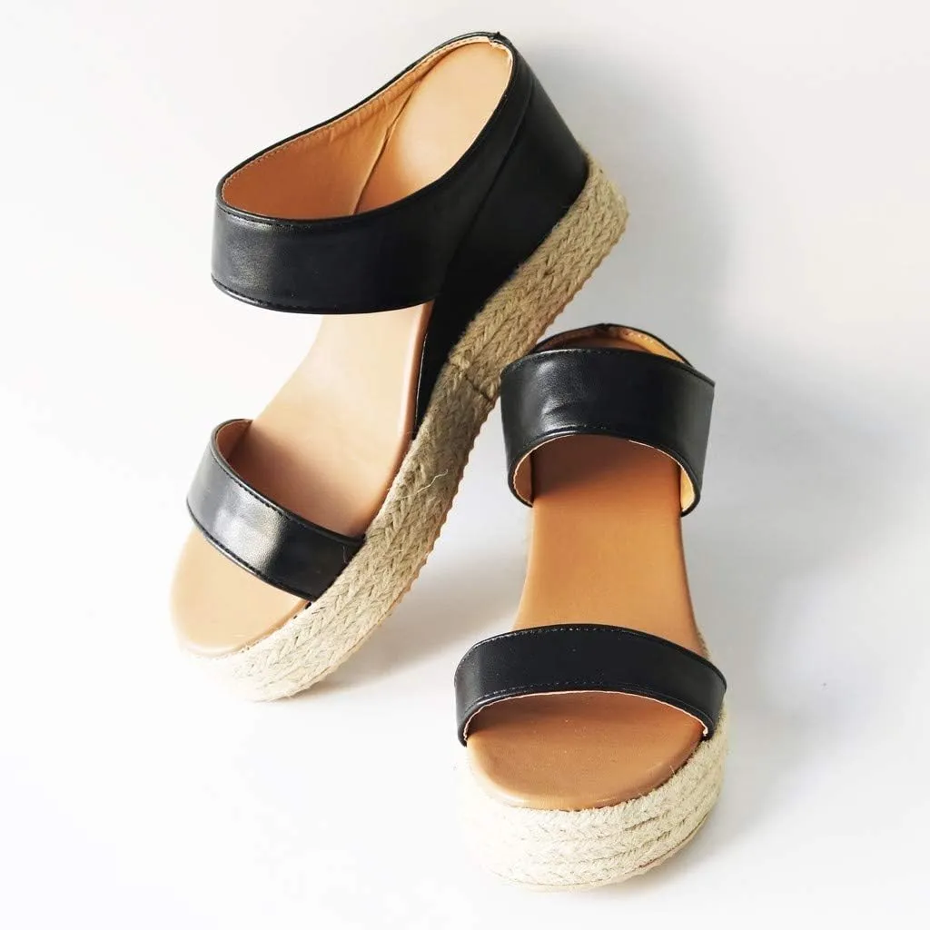 Wedges Toe Slip-On Summer Open Beach Sandals Women Breathable Straw Casual Shoes Wedge Platform Sandals for Women