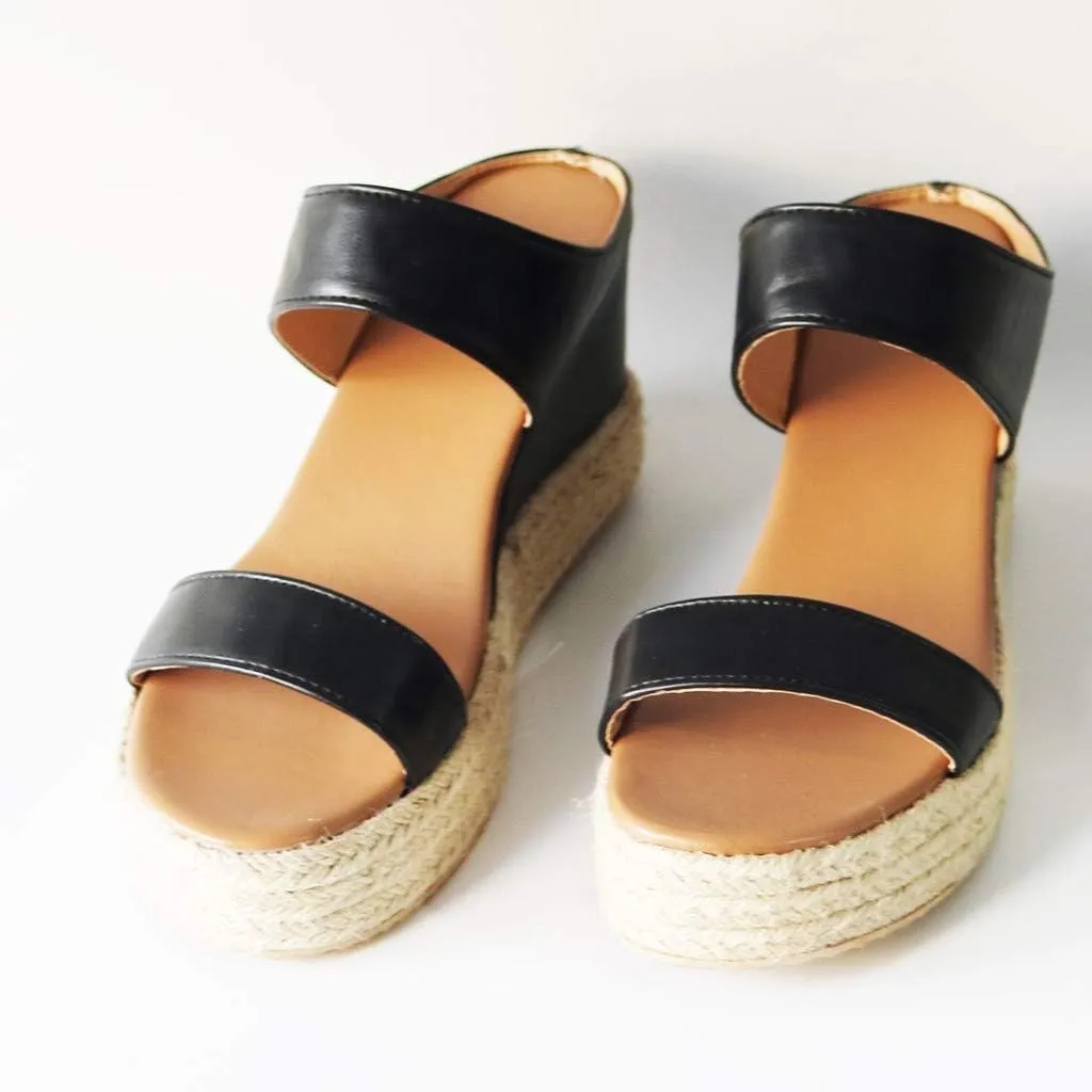 Wedges Toe Slip-On Summer Open Beach Sandals Women Breathable Straw Casual Shoes Wedge Platform Sandals for Women