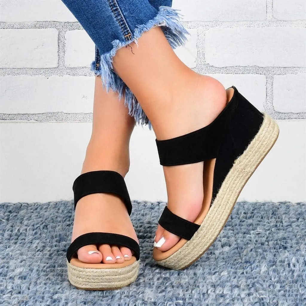 Wedges Toe Slip-On Summer Open Beach Sandals Women Breathable Straw Casual Shoes Wedge Platform Sandals for Women