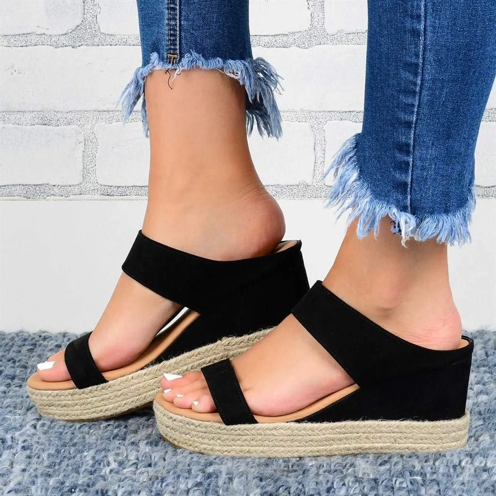 Wedges Toe Slip-On Summer Open Beach Sandals Women Breathable Straw Casual Shoes Wedge Platform Sandals for Women