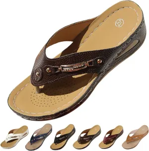 Wide Width Wedge Sandals for Women Dressy Summer Comfortable Orthopedic Sandals Arch Support Slip On Flip Flops Open Toe Breathable Mesh Sports Sandal Casual Beach Boho Shoes
