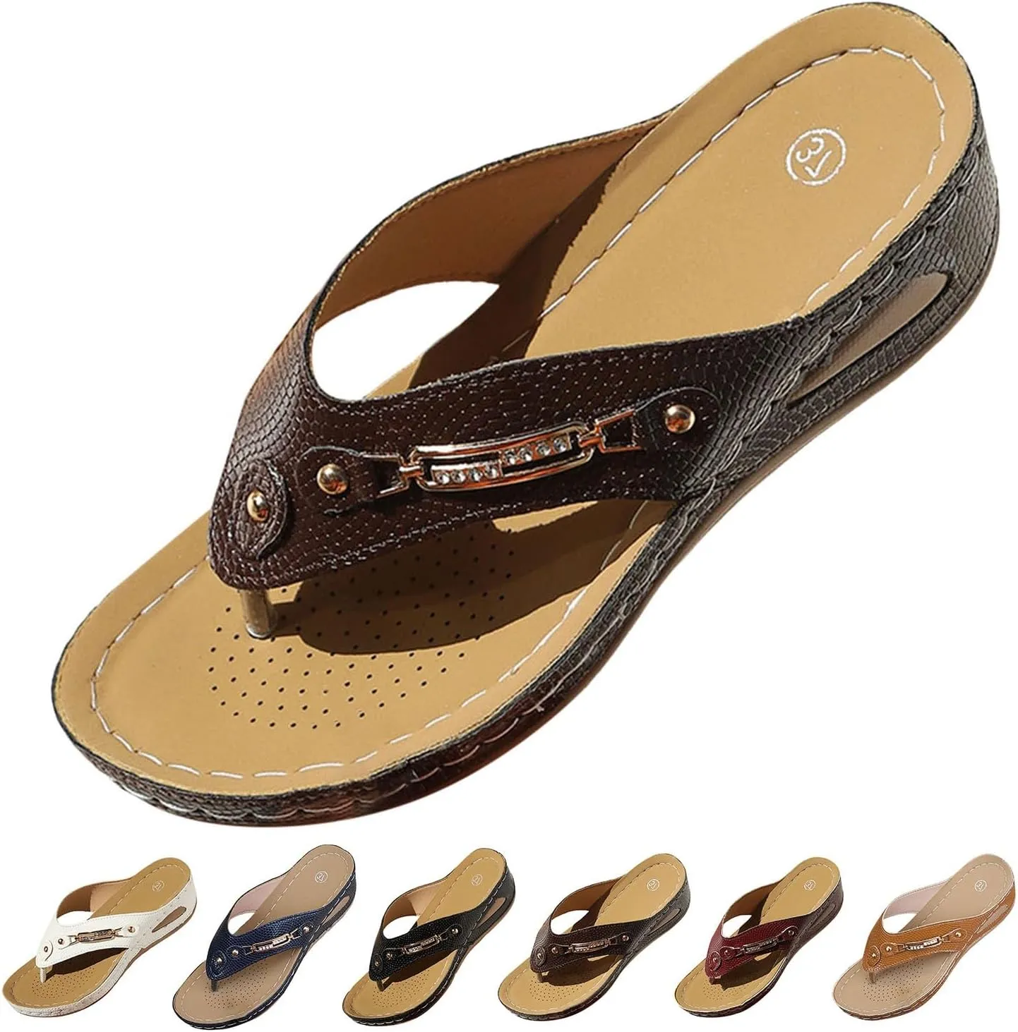 Wide Width Wedge Sandals for Women Dressy Summer Comfortable Orthopedic Sandals Arch Support Slip On Flip Flops Open Toe Breathable Mesh Sports Sandal Casual Beach Boho Shoes