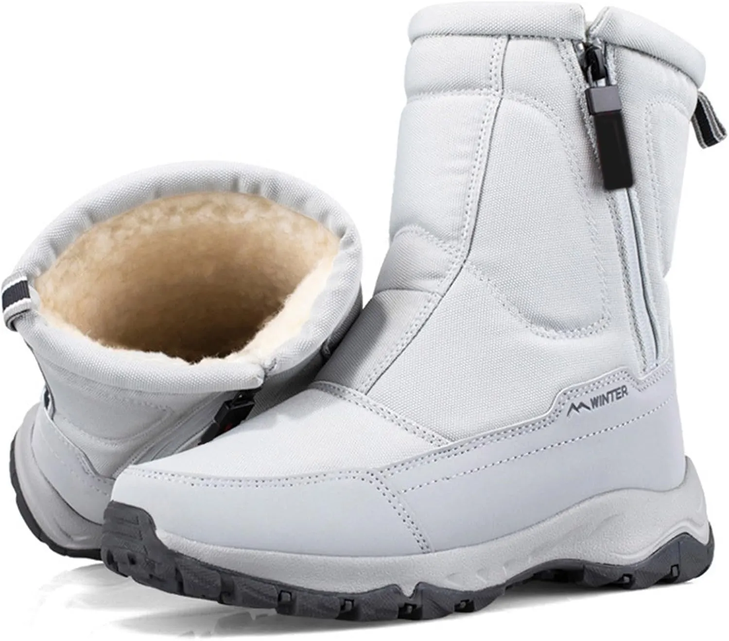 Winter Boots for Women Fully Fur Lined Zipper Anti Slip Snow Mid Calf Boots Waterproof Walking Hiking Boots