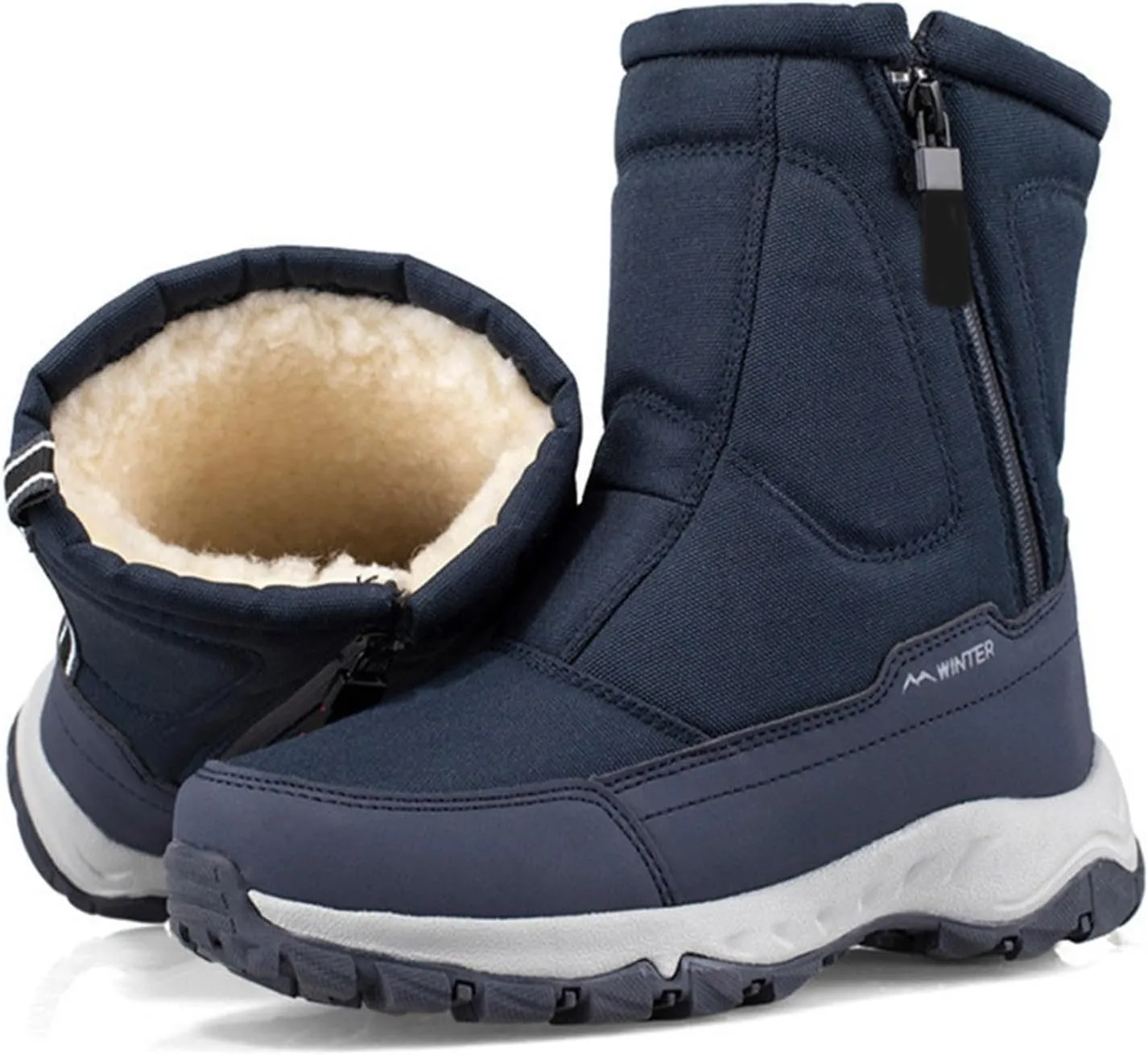 Winter Boots for Women Fully Fur Lined Zipper Anti Slip Snow Mid Calf Boots Waterproof Walking Hiking Boots
