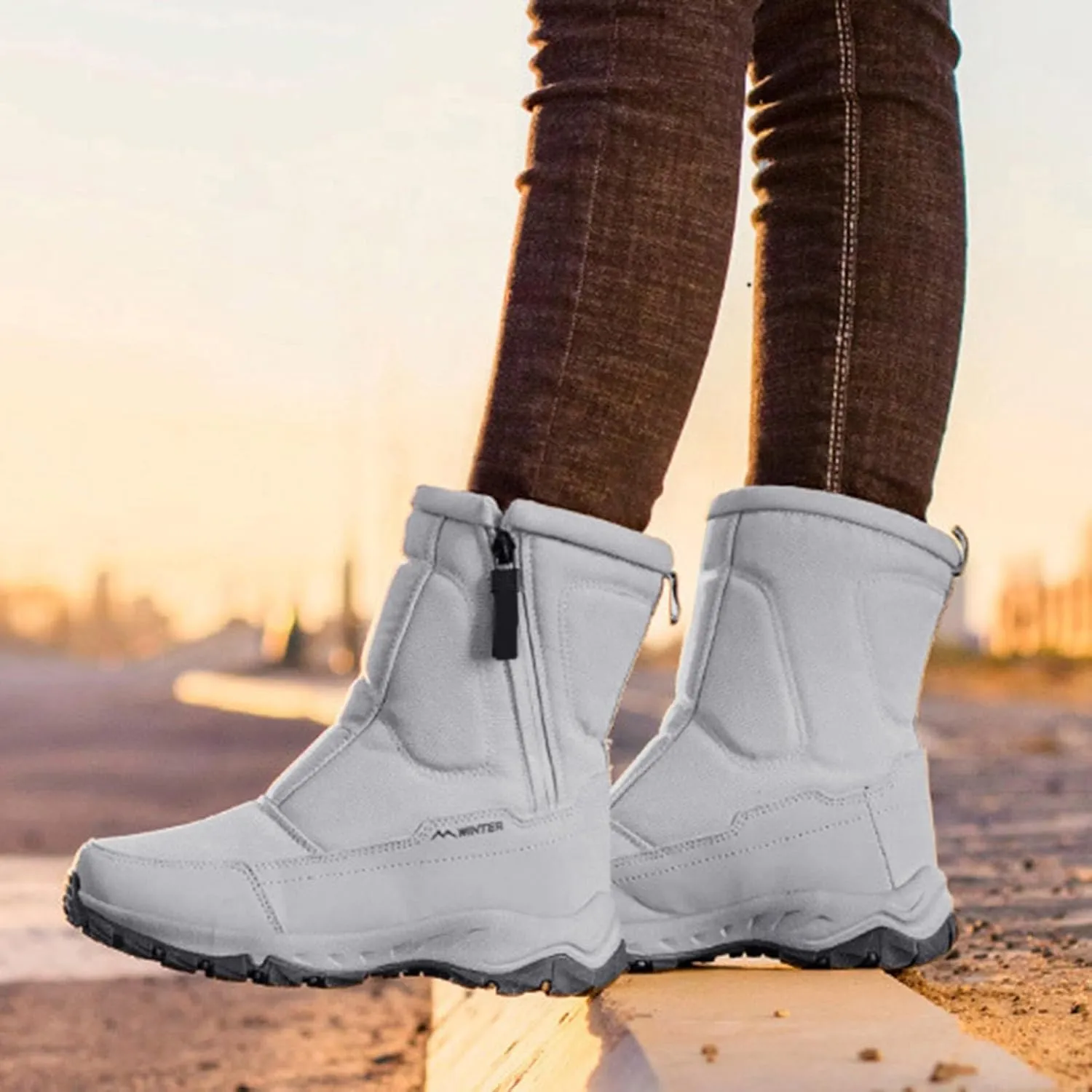 Winter Boots for Women Fully Fur Lined Zipper Anti Slip Snow Mid Calf Boots Waterproof Walking Hiking Boots