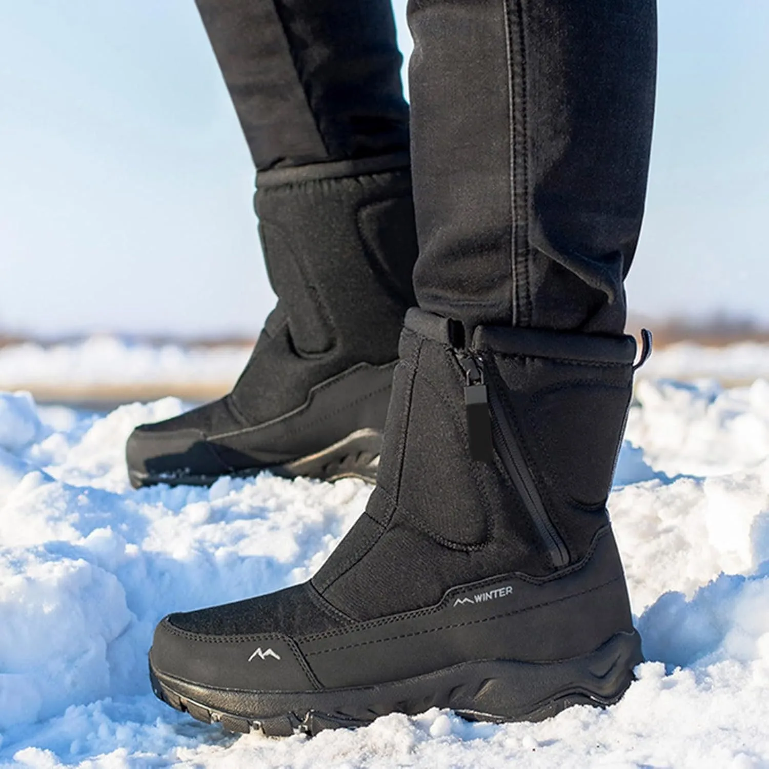 Winter Boots for Women Fully Fur Lined Zipper Anti Slip Snow Mid Calf Boots Waterproof Walking Hiking Boots