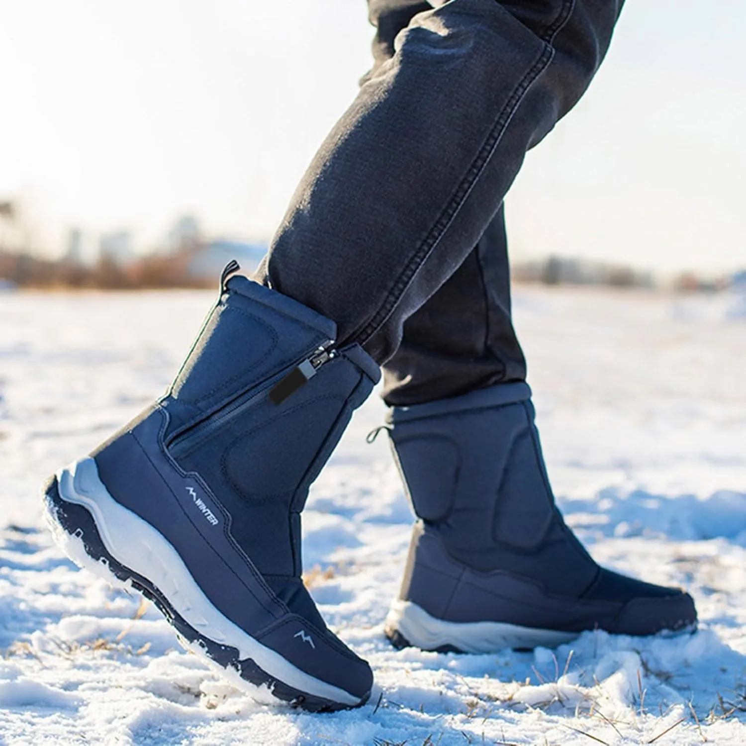 Winter Boots for Women Fully Fur Lined Zipper Anti Slip Snow Mid Calf Boots Waterproof Walking Hiking Boots