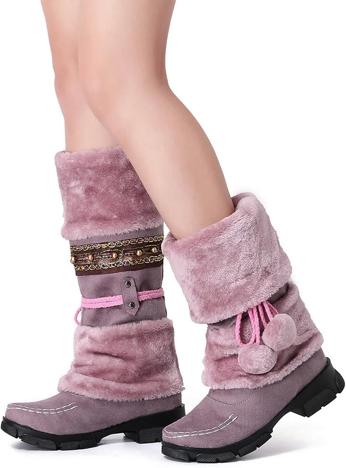 Winter Boots for Women Waterproof Snow Non Slip with Side Zipper Womens Cute Winter Ankle Boots Snow Boots Womens Size 9 Pink Winter Boots for Women Heels Botas Contra El Agua Para Mujer